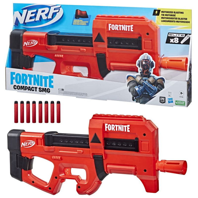 Nerf Fortnite Compact SMG Motorized Dart Blaster, Ultra Red Wrap, 8-Dart Internal Clip, Includes 8 Nerf Elite Foam Darts