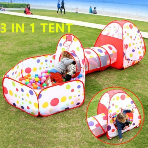 Tech Traders soft play Indoor-Outdoor Play Tunnel and Play Tent Cubby-Tube-Teepee 3 In 1 Playground for Children Baby Kids Toddler Pop Up Ball Play Pit Pool [BALLS NOT INCLUDED]