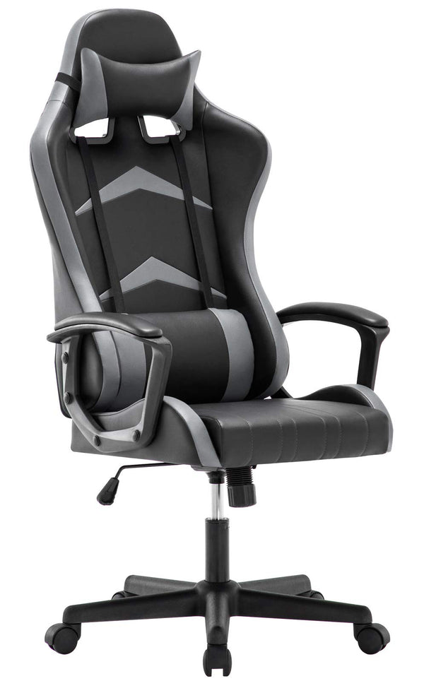 IntimaTe WM Heart Gaming Chair, Ergonomic High Back Office Racing Chair with Armrest, Swivel Leather Desk Chairs with Adjustable Headrest and Lumbar Cushion for Office and Home (Gray)