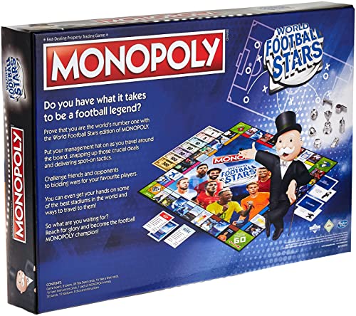 Winning Moves Football Stars Monopoly Board Game, Play with Cristiano Ronaldo, Lionel Messi, Neymar, Harry Kane and Salah, Perfect for the World Cup, gift and toy for boys and girls aged 8 plus