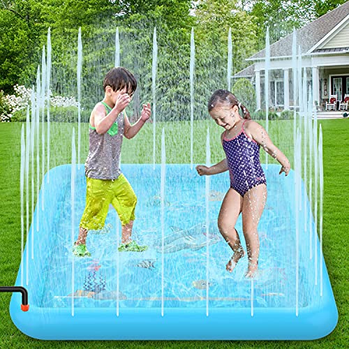 SOKA Large Square Sprinkle and Splash Water Play Mat Sprinkler Splash Pad Summer Spray Inflatable Water Toy for Kids Dogs Pets and Outdoor Garden Family Activities - Blue