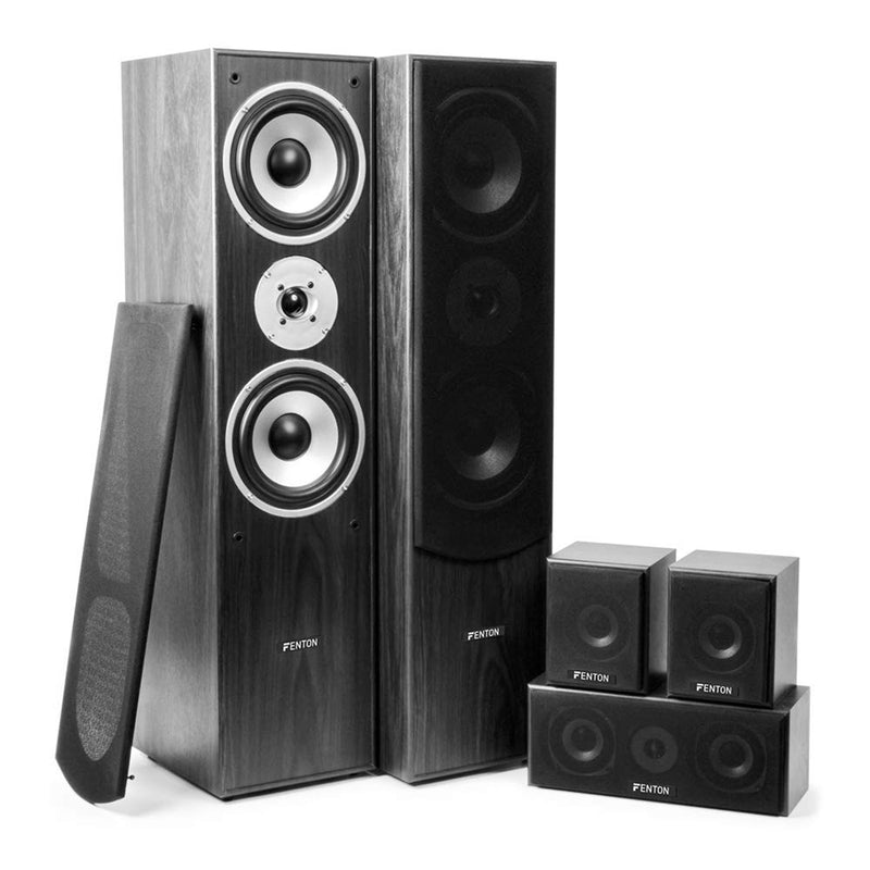 Fenton 5.0 Surround Sound Speaker System Home Cinema Theatre Set with FM Radio Bluetooth Amplifier, Black