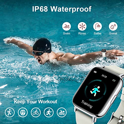 Smart Watch, Fitness Tracker 1.69" Touch Screen Heart Rate Sleep Monitor, IP68 Waterproof Fitness Watch, 24 Modes, Pedometer Step Activity Trackers Smartwatch for Men Women for Android iOS White