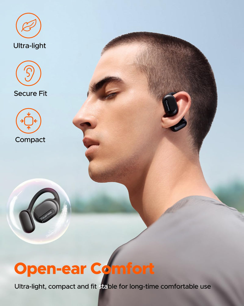 truefree O1 Open-Ear Headphones, Bluetooth 5.3 Wireless Earbuds with Ear Hooks, Over-Ear Air Conduction Tech for Sports, Four Mics Clear Calls, 45 Hours of Playtime, 16.2mm Enhanced Bass, App Control