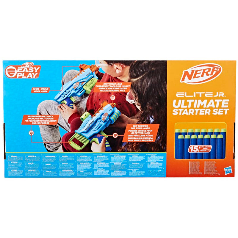 Nerf Elite Jr Ultimate Starter Set, 2 Easy Play Toy Foam Blasters, 15 Nerf Elite Darts, 2 Targets, Kids Outdoor Games