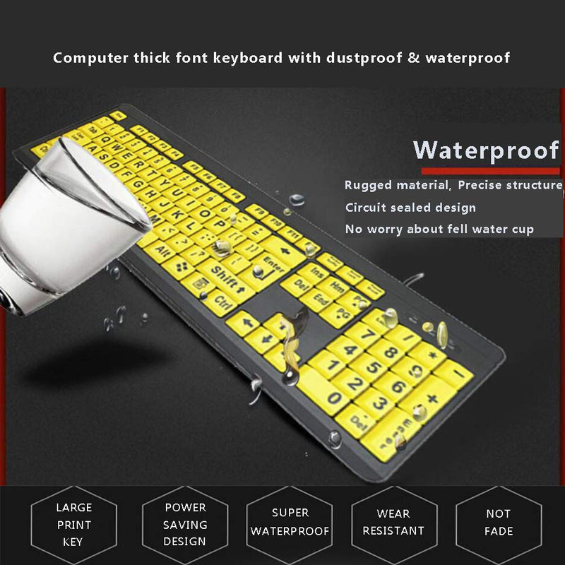 Large Print Computer Keyboard Wired USB High Visibility Keyboard, Elderly High Contrast Keyboard, Oversized Letter for Visually Impaired Low Vision Individuals (Yellow+Black)