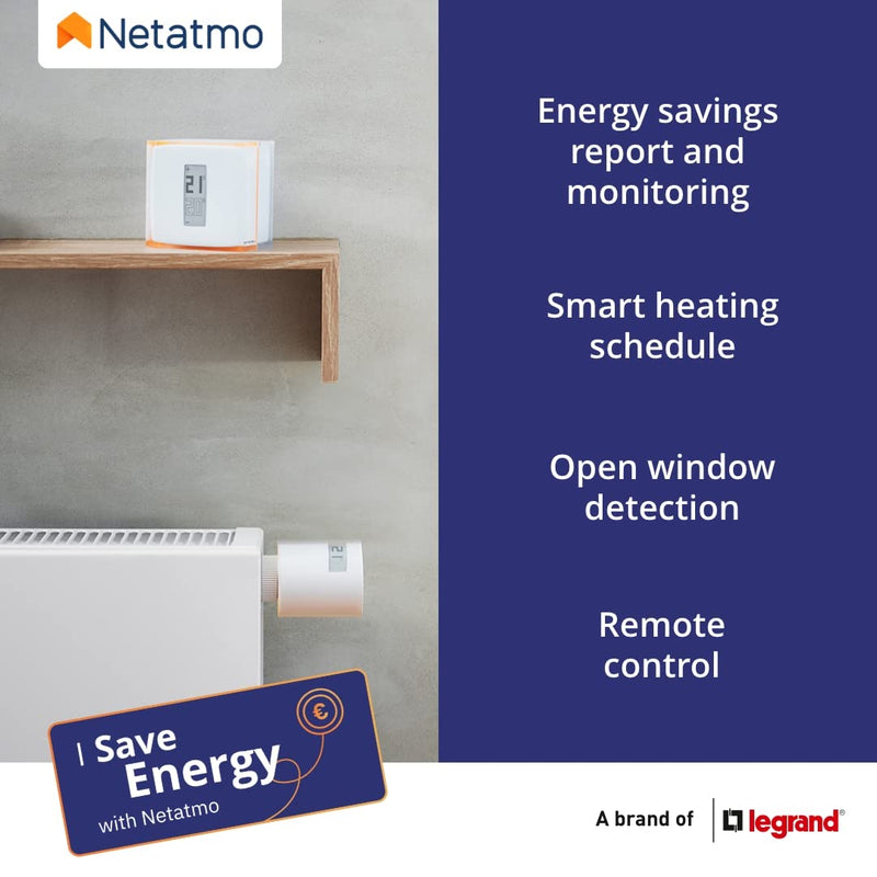 Netatmo Connected and Smart Energy Saving Thermostat - Wi-Fi - Reduce Bills & Control Heating Remotely by App, Compatible with Individual Boilers, NTH01-AMZ
