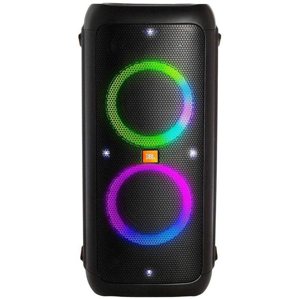 JBL Partybox 300 Rechargeable Bluetooth Party Boombox Speaker – High Power Audio System with Light Effects and Mic/Guitar inputs – in Black – with Neon Multicolour Lighting