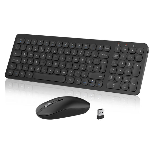 Wireless Keyboard and Mouse, PINKCAT 2.4G QWERTY UK Layout Keyboard and Cordless Silent Mouse Combo with Numeric Keypad Ergonomic Energy Saving for Windows, Computer, Desktop, PC, Laptop (Black)