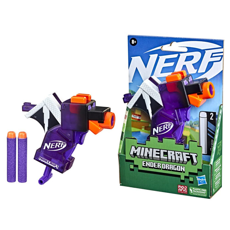 Nerf MicroShots Minecraft Ender Dragon Mini Blaster, Minecraft Dragon Mob Design, Includes 2 Official Nerf Elite Darts, Priming Handle, Multicolor