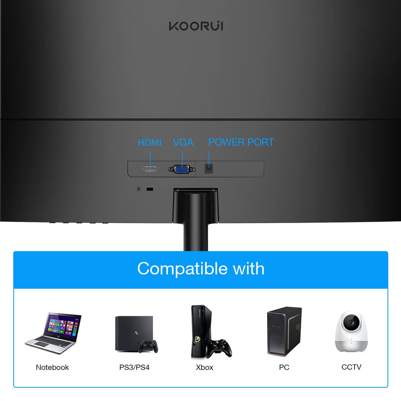 KOORUI 24-Inch Curved Computer Monitor- Full HD 1080P 60Hz Gaming Monitor 1800R LED Monitor HDMI VGA, Tilt Adjustment, Eye Care, Black 24N5C