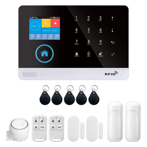 433MHz Wireless WIFI + GSM Auto-Dial Security Alarm System Mobile APP Remote Control 2G+WIFI Compatible with Alexa Google Home Voice Control