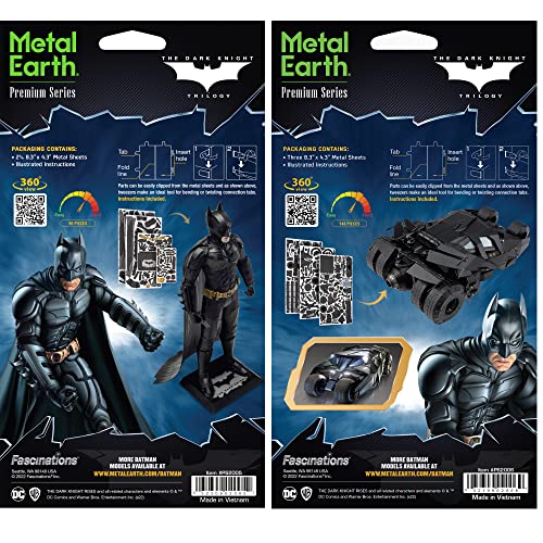 Metal Earth Premium Series 3D Metal Model Kits Batman Set of 2 - Dark Knight and Tumbler Bundle with Tweezers