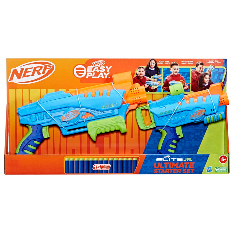 Nerf Elite Jr Ultimate Starter Set, 2 Easy Play Toy Foam Blasters, 15 Nerf Elite Darts, 2 Targets, Kids Outdoor Games