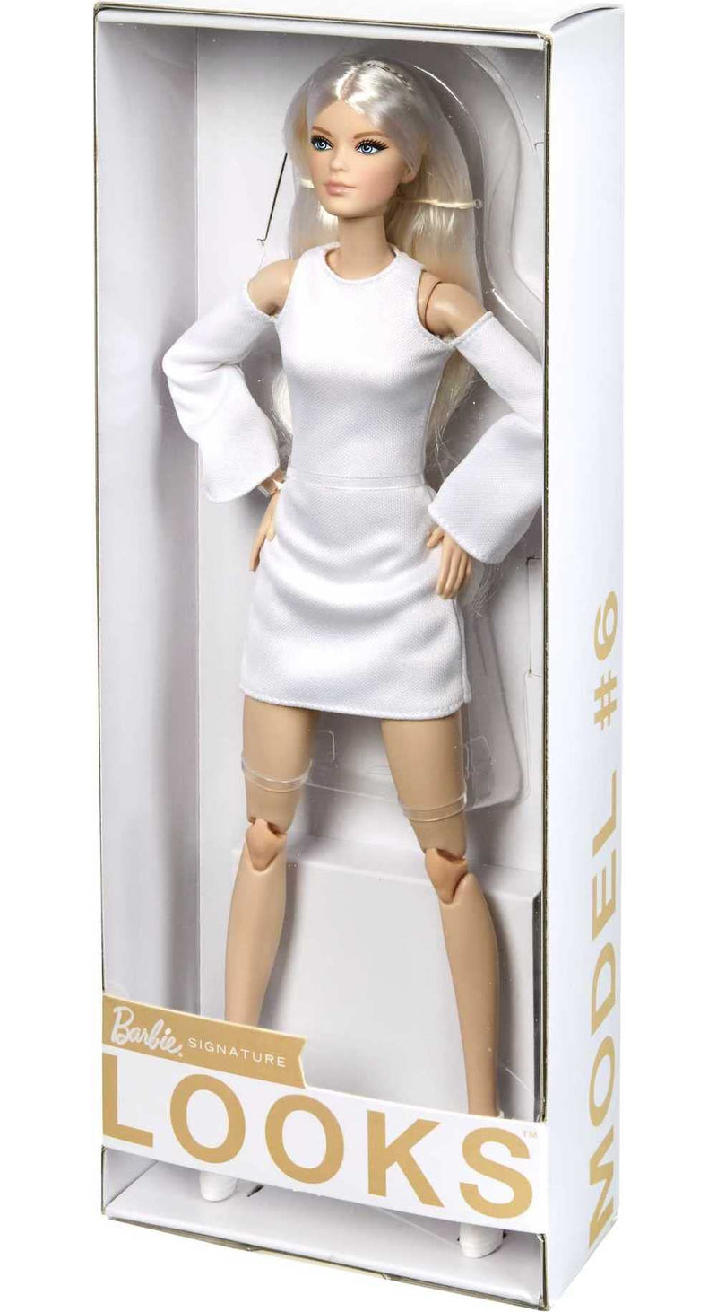 Barbie Signature Barbie Looks Doll (Tall, Blonde) Fully Posable Fashion Doll Wearing White Dress & Platform Boots, Gift for Collectors, GXB28