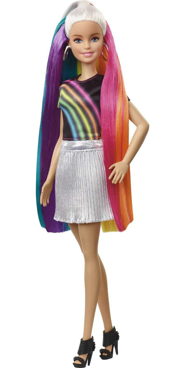 Barbie FXN96 Rainbow Sparkle Hair Doll Featuring Extra-Long 7.5-inch Blonde Hair with a Hidden Rainbow of Five Colors, Gift for 5 to 7 Year Olds, 31.8 cm*5.1 cm*20.4 cm