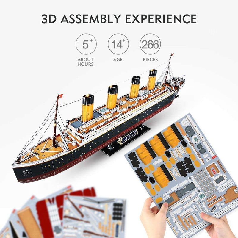 CubicFun 3D Jigsaw Puzzles for Adults LED Titanic Toys Model Kits Ship, Difficult Jigsaw Family Puzzles and Cruise Ship 3-D Puzzles Gifts Home Decoration for Kids and Adults, 266 Pieces