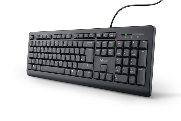 Trust Taro Wired Keyboard, Qwerty UK Layout, Quiet Keys, Full-Size Keyboard, Spill-Resistant, 1.8 m Cable, USB Plug and Play, Keyboard for PC, Laptop, Mac - Black