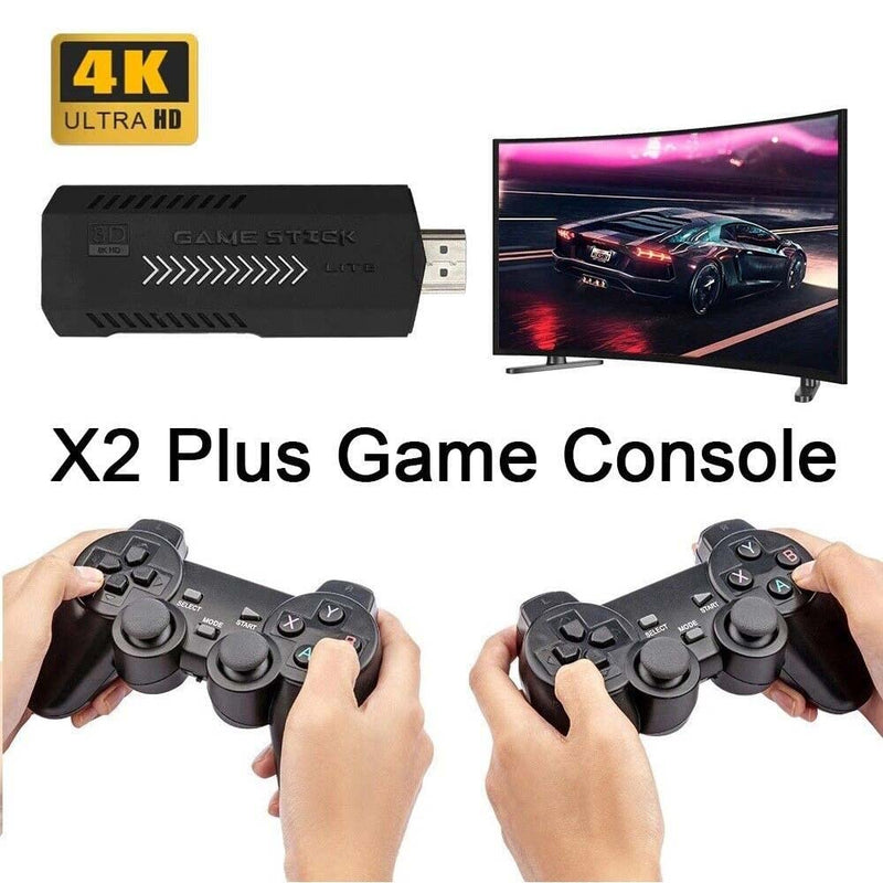 128GB Retro Games Console,X2 Plus Game Stick Retro Console Double Wireless Controller,40000+ Games