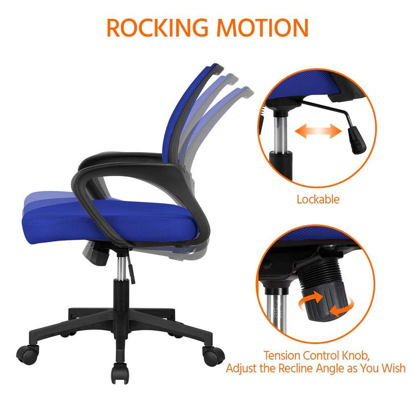 Yaheetech Office Chair Computer Chair Mid Back Adjustable Desk Chair with Lumbar Support Armrest, Swivel Mesh Task Gaming Chair for Home Office Study Blue