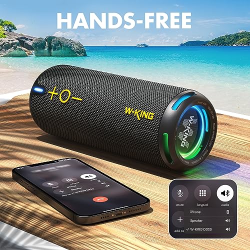 W-KING Portable Bluetooth Speaker, IP67 Waterproof Outdoor Speaker Wireless Loud, Customized EQ APP/Deep Bass, 360° Sound with Dual Voice Coil/Light/V5.3/TF/AUX, 40W Party Home Boombox Shower Speaker