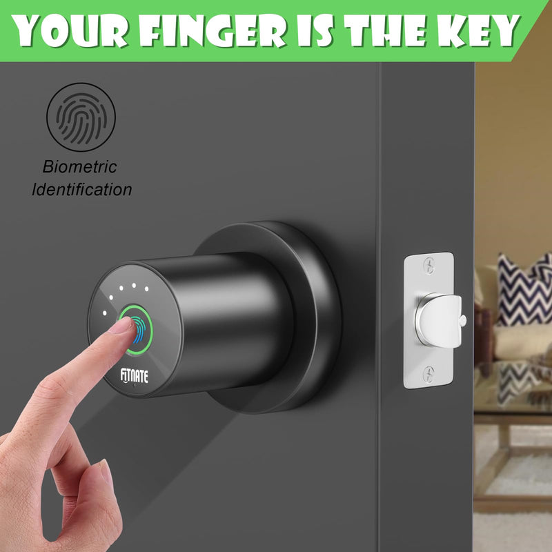 FITNATE Smart Lock Fingerprint Door Knob, Biometric Door Lock Fingerprint Key with App Control, Bluetooth Smart Deadbolt, Touch to Digital Door Lock for Bedroom,Home,Hotel,Office, Black