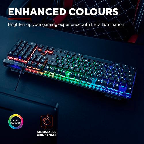 Trust Gaming GXT 835 Azor Gaming Keyboard with QWERTY UK Layout, LED Lighting, Game Mode, 12 Multimedia Keys, Anti-ghosting, Membrane Wired USB Keyboard for PC, Computer, Laptop - Black