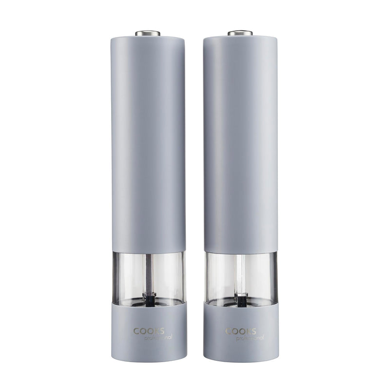 Cooks Professional Electric Automatic Salt and Pepper Mill Set | Battery Operated Grinders | Adjustable Grinding & One Touch Button | Condiment Grinder for Kitchen Accessories | (Grey)