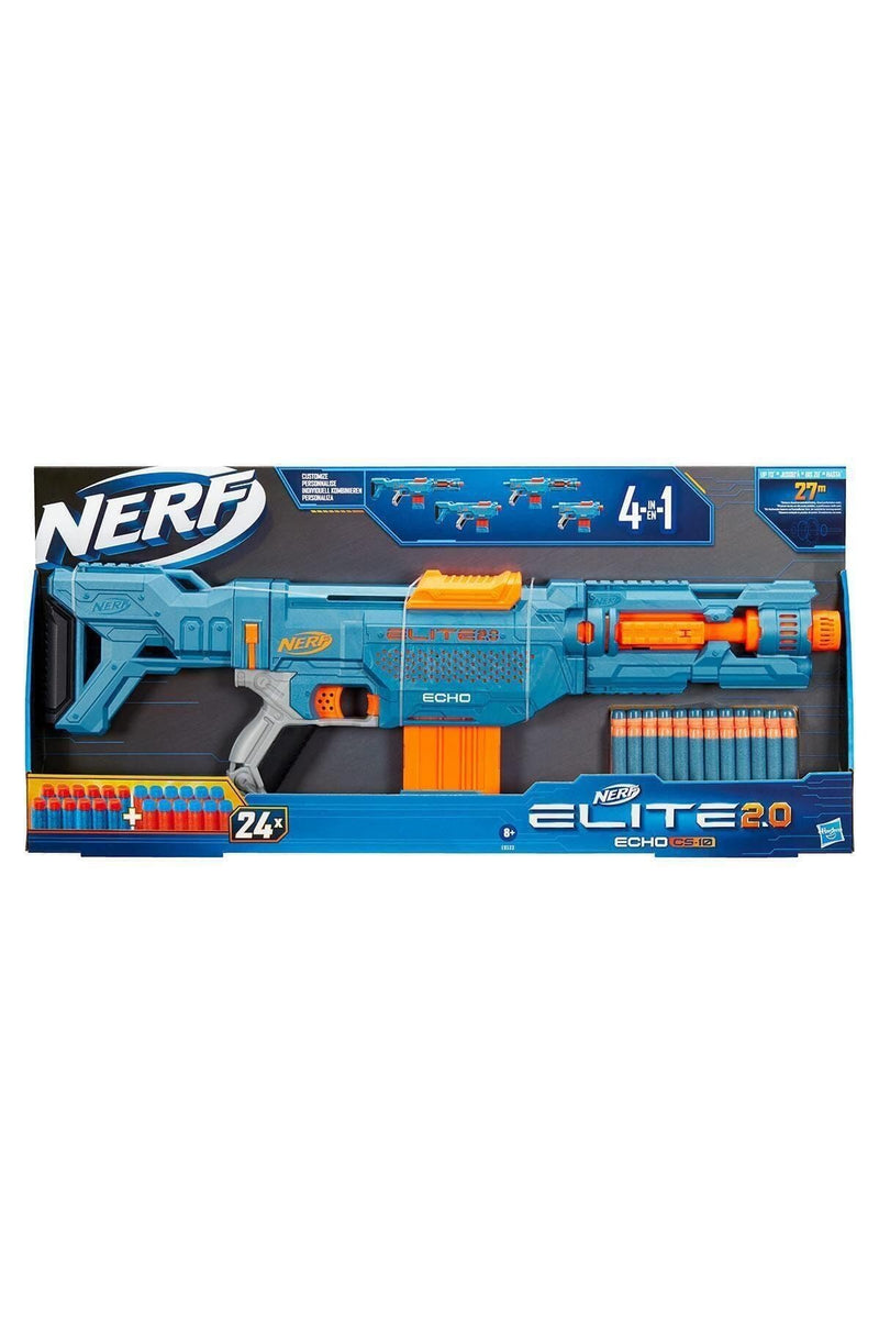 Nerf Elite 2.0 Echo CS-10, 4 in 1 Dart Blaster Toy with 24 Official Nerf Darts and 10-Dart Clip, Removable Stock and Barrel Extension and 4 Tactical Rails, for Kids Aged 8+