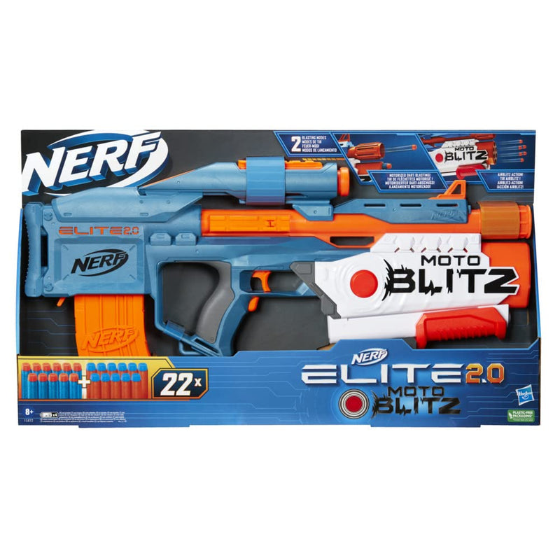 Nerf Elite 2.0 Motoblitz CS-10 Blaster, Motorised 10-Dart Blasting, Airblitz 6 Darts At Once, Clip, 22 Elite Darts