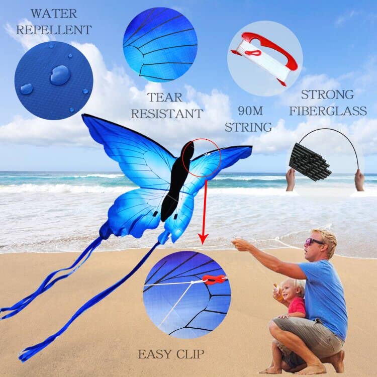 Touch the sky Huge Butterfly Kite for Kids and Audlts, 53x29ines with 59ines Tails,Easy to Assemble and Fly ,Beach and Summer Outdoor Toys