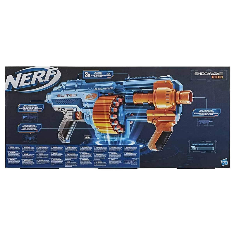 Nerf Elite 2.0 Shockwave RD-15 Blaster, 30 Nerf Darts, 15-Dart Rotating Drum, Pump-Action Slam Fire, Built-In Customising Capabilities 7.9 x 67.3 x 30.5 cm