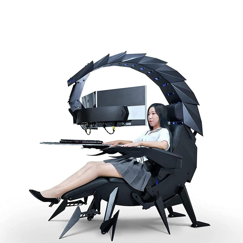 CSTAL Integrated Gaming Chair, Comfortable Ergonomic Design Computer Cockpit Chair, Adjustable Swivel E-Sports Chair, Built for The Pro, with LED Lights