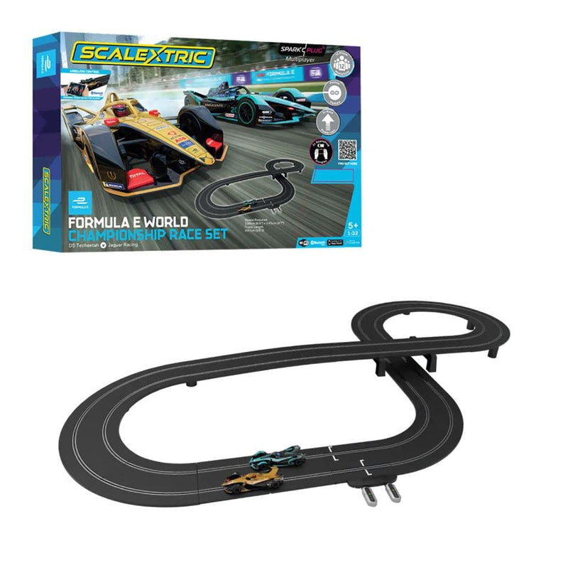 Scalextric Spark Plug Formula E Race Set - Electric Race Car Track Set for Ages 5+, Slot Car Race Tracks - Includes: 2x Cars, 2x Spark Plug Dongles, Track & 2x Controllers - 1:32 Scale Race Sets