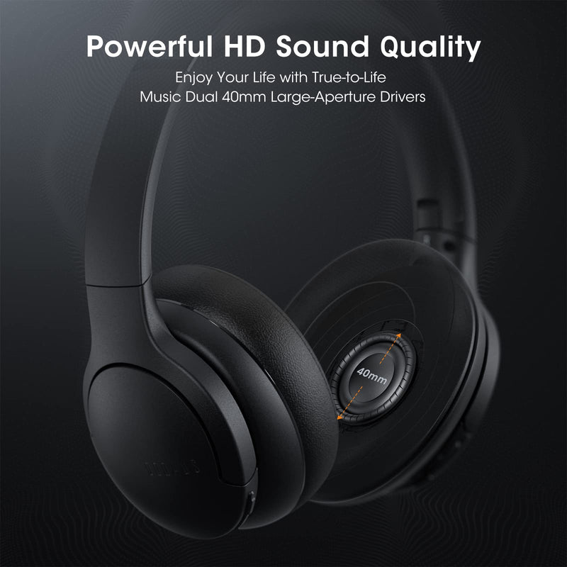 DOQAUS Bluetooth Headphones Over Ear, 90H Playtime Bluetooth 5.3 Wireless Headphones, 3 EQ Modes, HiFi Stereo Bass Sound, Built-in Mic, Soft Earpads, Headphones Wireless for Phone/PC/Travel(Black)