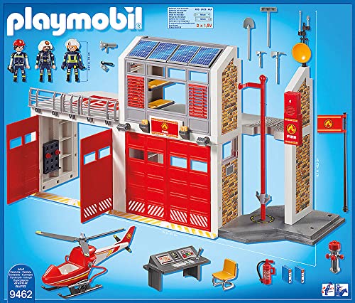 Playmobil 9462 City Action Fire Station with Fire Alarm, fire fighter and helicopter toy, fun imaginative role play, playset suitable for children ages 4+