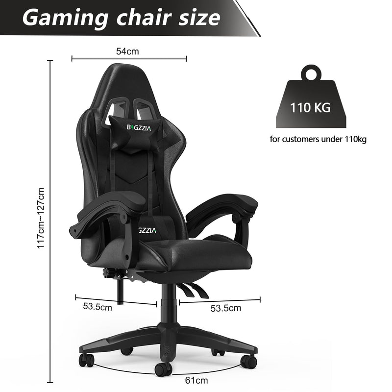 bigzzia Gaming Chair Office Chair Desk Chair Swivel Heavy Duty Chair Ergonomic Design with Cushion and Reclining Back Support (Black)