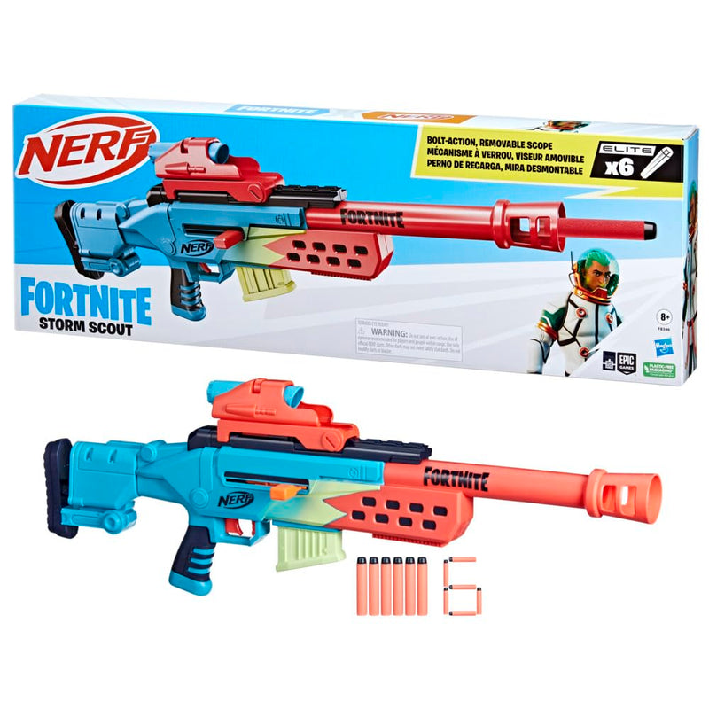 Nerf Fortnite Storm Scout Blaster, Nerf Scope, 6-Dart Clip, 6 Elite Nerf Darts, Bolt Action