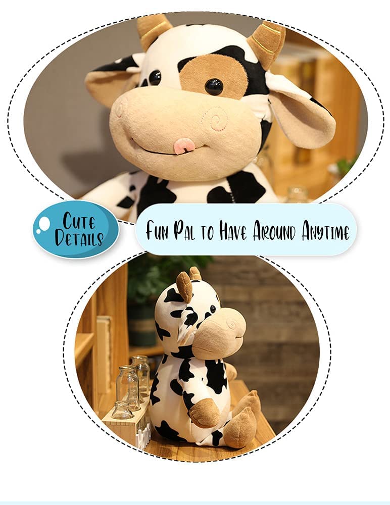 Cow Plush Toy, 40 cm Stuffed Animal Throw Plushie Pillow Doll, Soft Fluffy Friend Hugging Cushion - Present for Every Age & Occasion