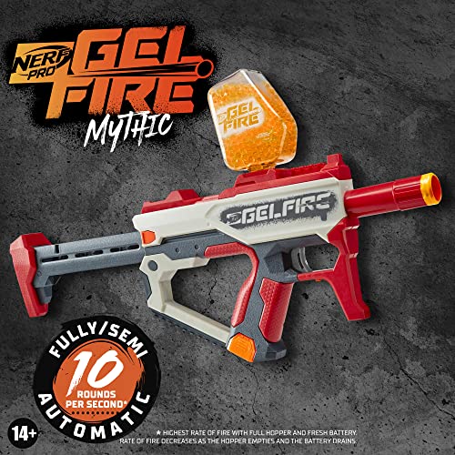 Nerf Pro Gelfire Mythic Blaster, 1,600 Gelfire Rounds, Hopper, Rechargeable Battery, Eyewear