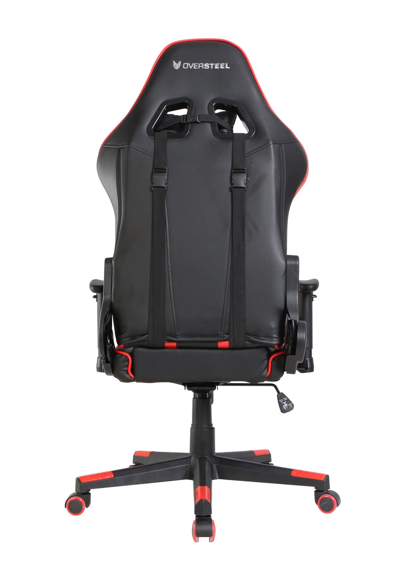 Oversteel - ULTIMET Professional Gaming Chair Leatherette, 2D Armrests, Height Adjustable, Reclining Backrest 180º, Gas Piston Class 3, Up to 120Kg, Red