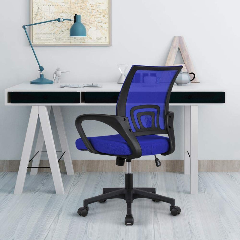 Yaheetech Office Chair Computer Chair Mid Back Adjustable Desk Chair with Lumbar Support Armrest, Swivel Mesh Task Gaming Chair for Home Office Study Blue