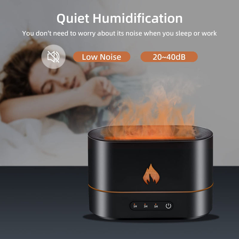 Mcbazel Flame Aroma Diffuser,Fragrance Essential Oil Diffuser Humidifier,Aroma Diffuser Humidifier with 3D Flame Night Light 200mL for Bedroom, Home and Office - Black