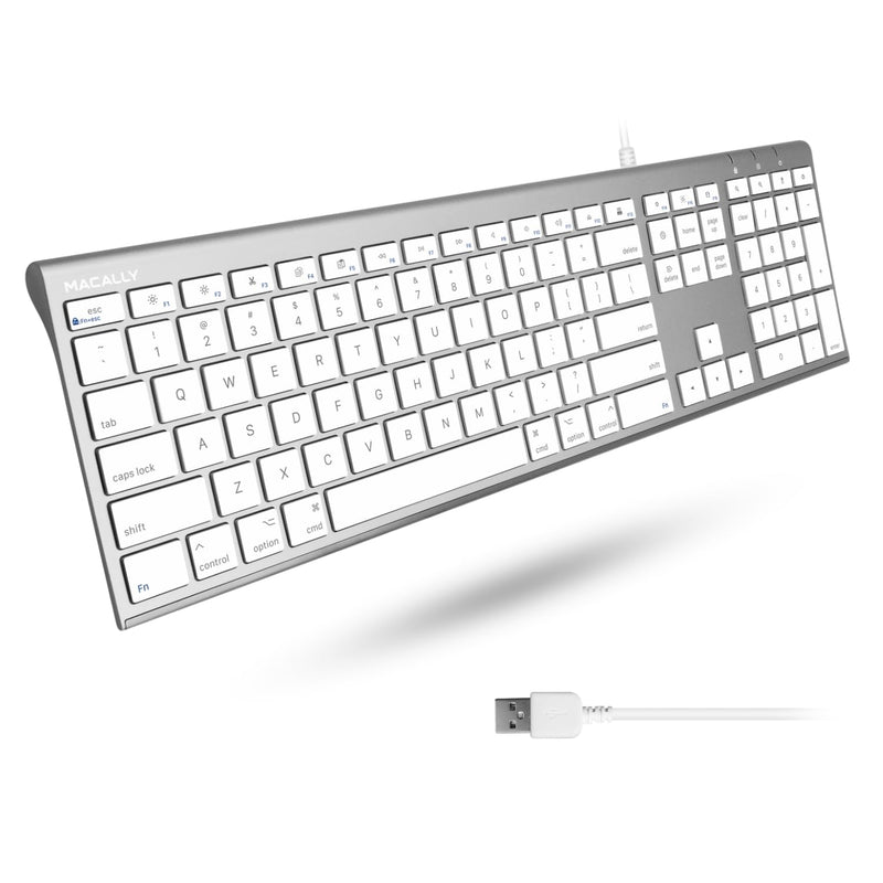 Macally Ultra Slim USB Wired Computer Keyboard - Compatible Apple Keyboard or Windows - Full Size Keyboard with 20 Mac Keyboard Keys - Low Profile Keyboard for iMac Desktop, Macbook Pro/Air