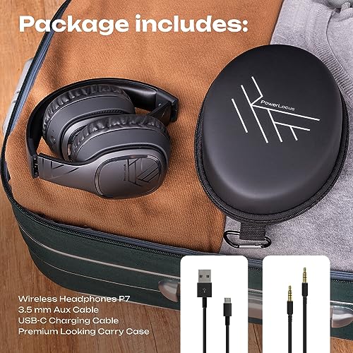PowerLocus Wireless Headphones Over Ear, Bluetooth Headphones Over Ear, 50 Hours Playtime, Foldable Headphones with Built-in Microphone, Hi-Fi Stereo, Lightweight and Wired Mode for Phone Travel PC