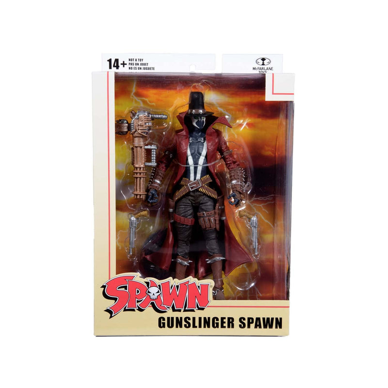 McFarlane Toys, Spawn Comic 7-inch Gunslinger Gatling Gun Spawn Action Figure with 22 Moving Parts, Collectible DC Figure with Accessories and Collectors Stand Base – Ages 12+