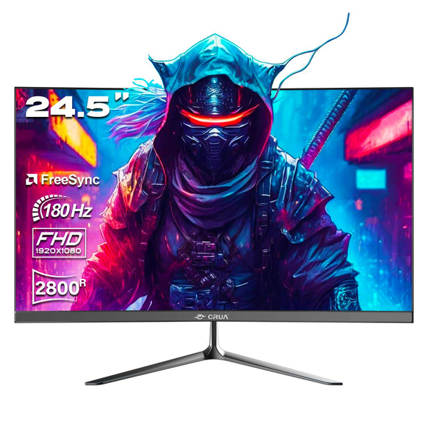 CRUA Monitor Gaming Monitor, 24.5 Inch 180Hz Curved Computer Monitor, Full HD 1080P Frameless Desktop Monitor, 1ms GTG with FreeSync, Low Motion Blur, Eye Care, VESA, DisplayPort, HDMI, Black