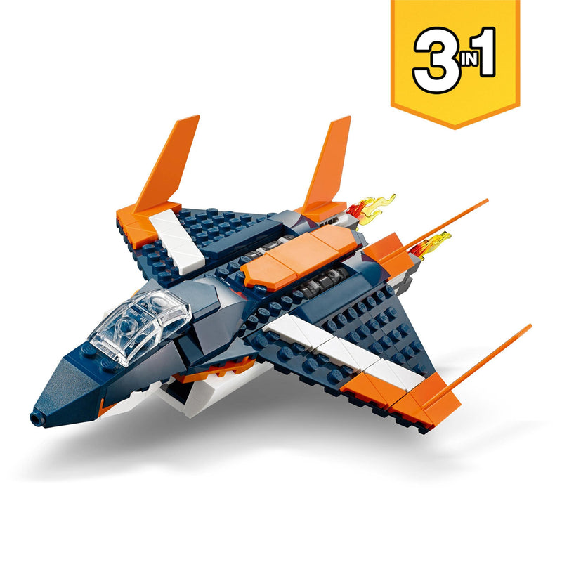 LEGO 31126 Creator 3in1 Supersonic Jet Plane to Helicopter to Speed Boat Toy Set, Buildable Vehicle Models for Kids, Boys and Girls 7 Plus Years Old