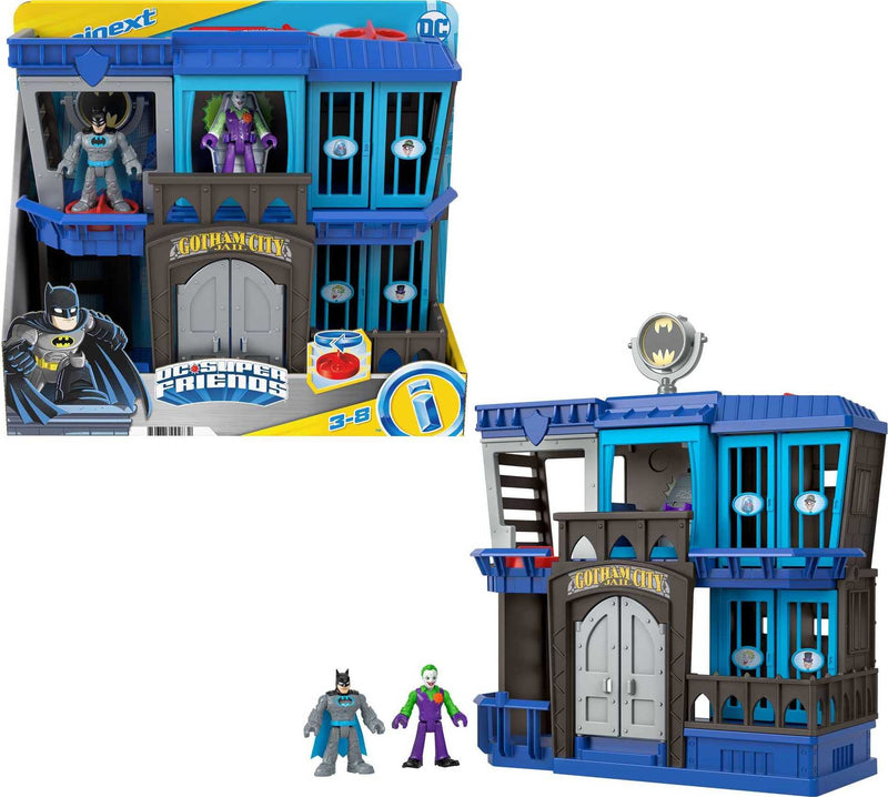 Fisher Price Imaginext DC Super Friends Gotham City Jail Recharged, prison playset with Batman and The Joker figures for preschool kids ages 3+