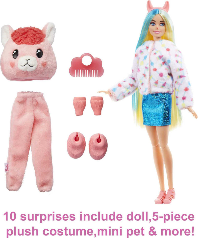 Barbie Doll, Cutie Reveal Llama Plush Costume Doll with 10 Surprises, Mini Pet, Color Change and Accessories, Fantasy Series, HJL60